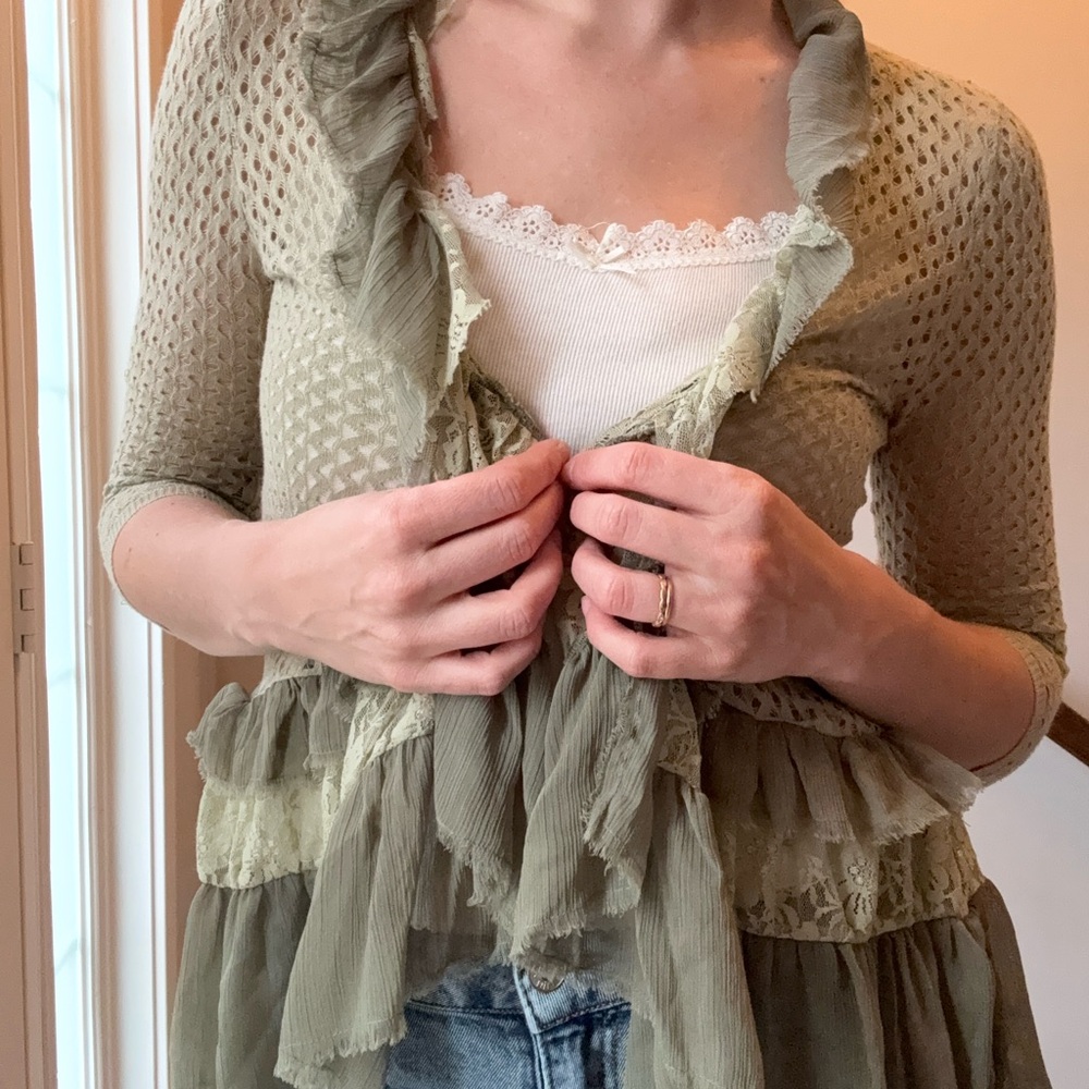 Women's Olive Green Ruffled Sweater